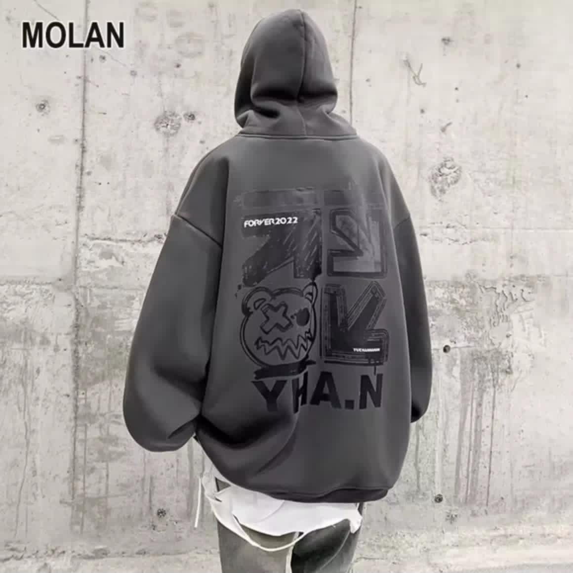 MOLAN ເສື້ອແຂນຍາວຜູ້ຊາຍ-ຜູ້ຍິງກໍໃສ່ໄດ້ ຂະໜາດໃຫຍ່ ຊຸດຊົງຫຼວມ ເສື້ອກັນໜາວຟິດໂຕ ໃໝ່ ສຳລັບໄວລຸ້ນ
