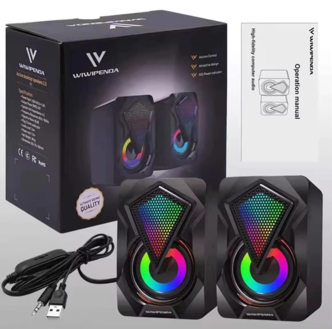 ລຳໂພງ ລຳໂພງຄອມພິວເຕີ Speaker ລຳໂພງ Stereo ວາງຕູ້ໄດ້ ຮຸ່ນ X2 LED, ຄຸນນະພາບດີ, ໃຊ້ງານງ່າຍ, ສະດວກ, ພົກພາງໄດ້ສະດວກ, ຂະໜາດກະທັດຮັດ