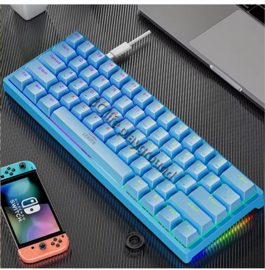 Keyboard gaming ແປ້ນພິມ ແປ້ນພິມເກມ Blue Switch Mechanical Keyboard ເຮືອງແສງ, ຄີບອດພາສາໄທ 61 ຄີ, ຄີບອດ Blue Switch ແບບ Mechanical, ຄີບອດເກມມິ້ງ, ຄີບອດຄອມ, ຄີບອດມີສຽງ (ມີ ຟຣີ ສຕິກເກີ້ພາສາໄທ), ຄີບອດມາດຕະຖານ, ແປ້ນພິມເກມມິ້ງ, ເໝາະສໍາລັບການເກມ.
