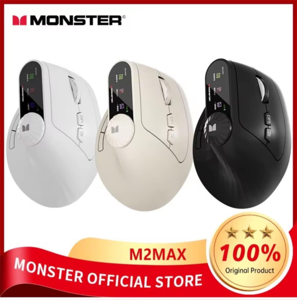 ເມົາສ໌ແນວຕັ້ງ Bluetooth ໄຣ້ສາຍ M2MAX Monster, ເມົາສ໌ງຽບ 4000 DPI ປັບໄດ້ 7 ລະດັບ, GHz Optical Mouse 4, ປຸ່ມເມົາສ໌ 6 ປຸ່ມ ສໍາລັບແລັບທັອບໄຣ້ສາຍ, ເດສທັອບ, PC, MacBook