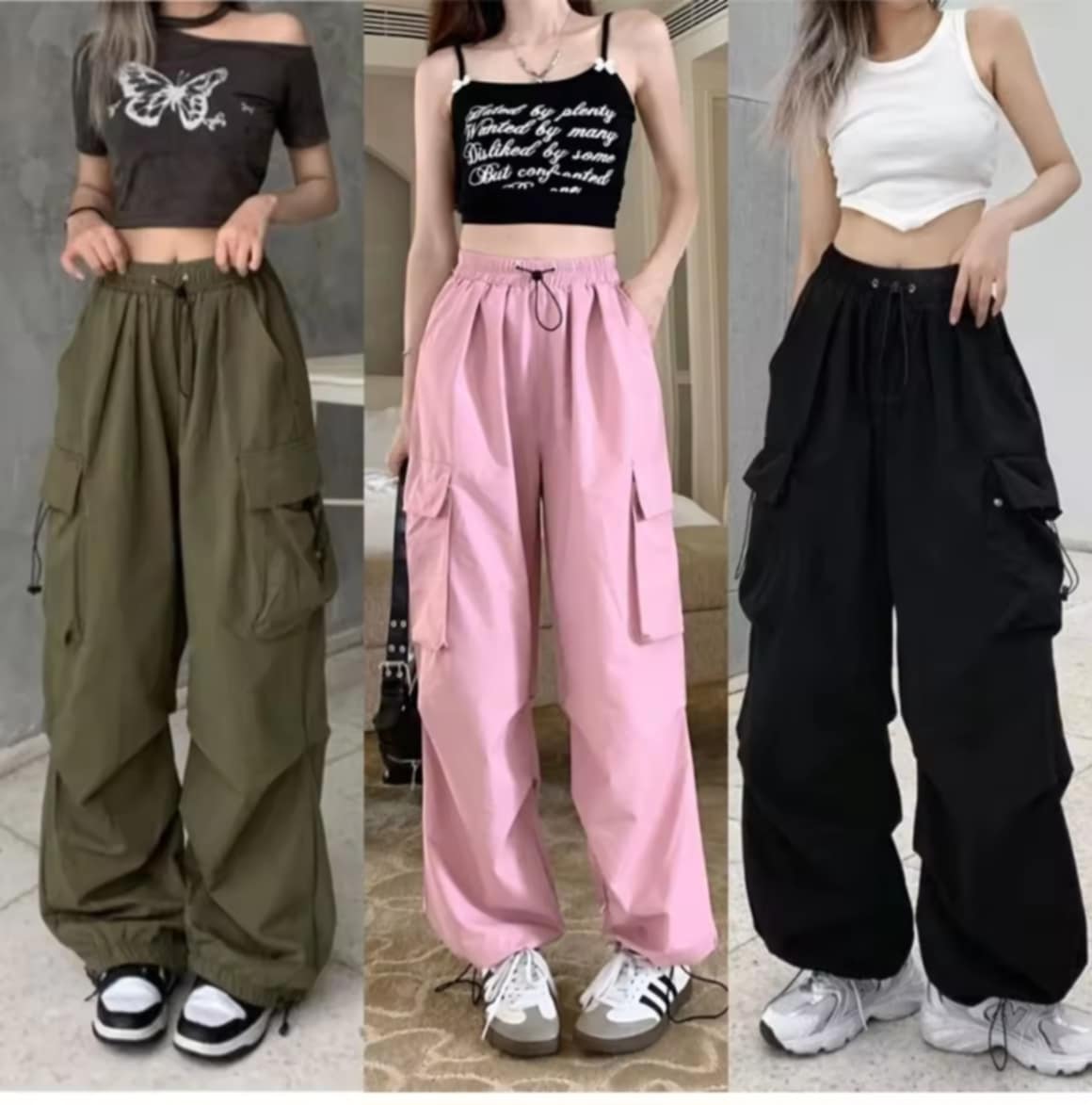 ໂສ້ງຄາໂກ້ຜູ້ຍິງ ແອວສູງ ມີກະເປົ໋າຫຼາຍບ່ອນ