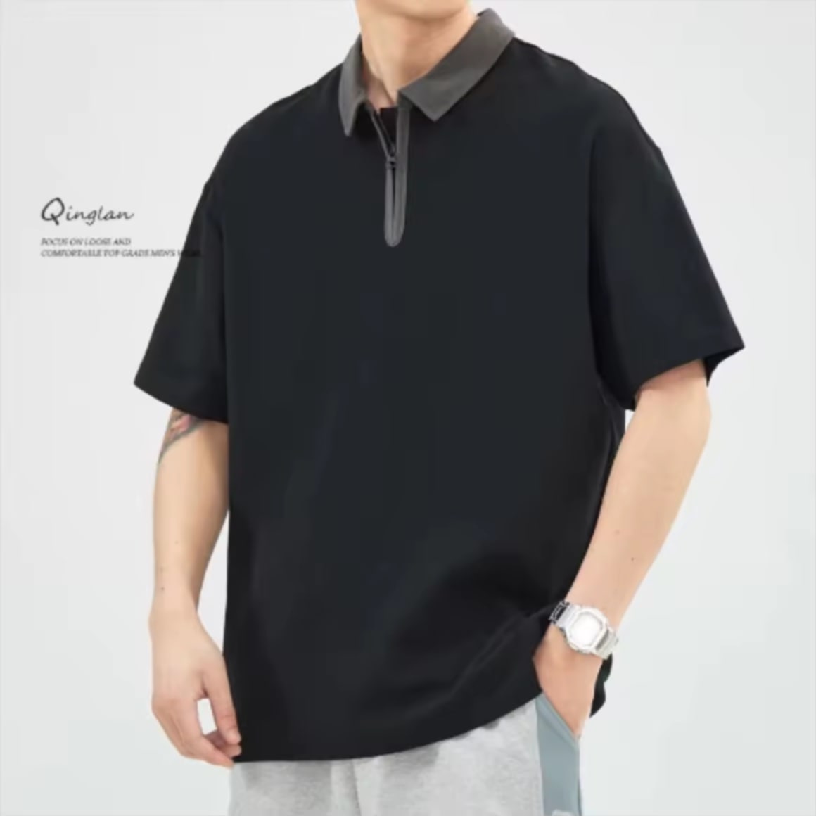 Proman – ເສື້ອໂປໂລຜູ້ຊາຍສະໄຕລ໌ວິນເທດ  ມີຊິບ  ແຂນສັ້ນ ເສື້ອຍືດ Street Wear