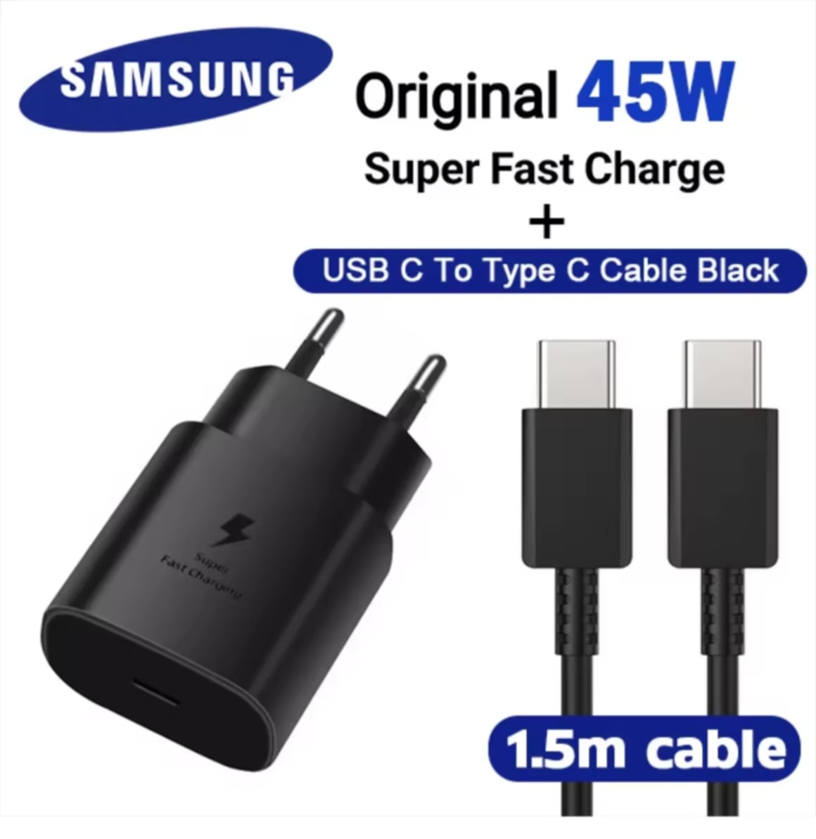 ຊຸດຊາດ Samsung 45W  ຫົວຊາດໄວ + ສາຍຊາດໄວ PD 3.0  Type-C to Type-C 5A Super Fast Charger  ຫົວຊາດ + ສາຍຊາດ ຄຸນນະພາບສູງ  ຮອງຮັບຊາດໄວ Samsung  ຮອງຮັບ S23 Ultra / S22 / S21 ແລະລຸ້ນອື່ນໆ