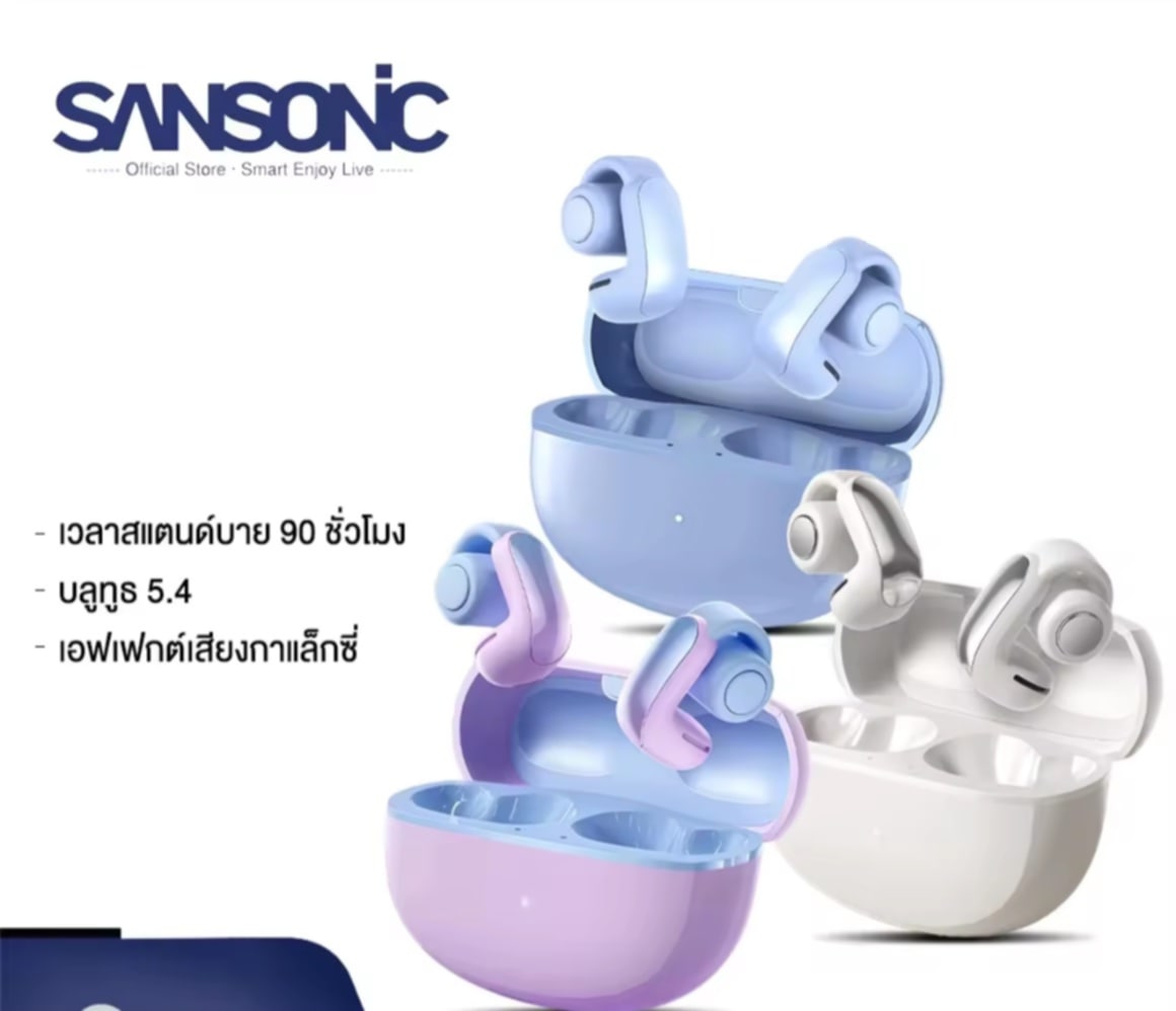 SANSONIC ລຸ່ນໃໝ່  ຫູຟັງບລູທູທ  ຫູຟັງສະເຕີຣິໂອໄຣ້ສາຍ  ຮູບແບບຄວບຄຸມໄວ້ຫນີບຫູ  TWS Bluetooth 5.4 Earphone