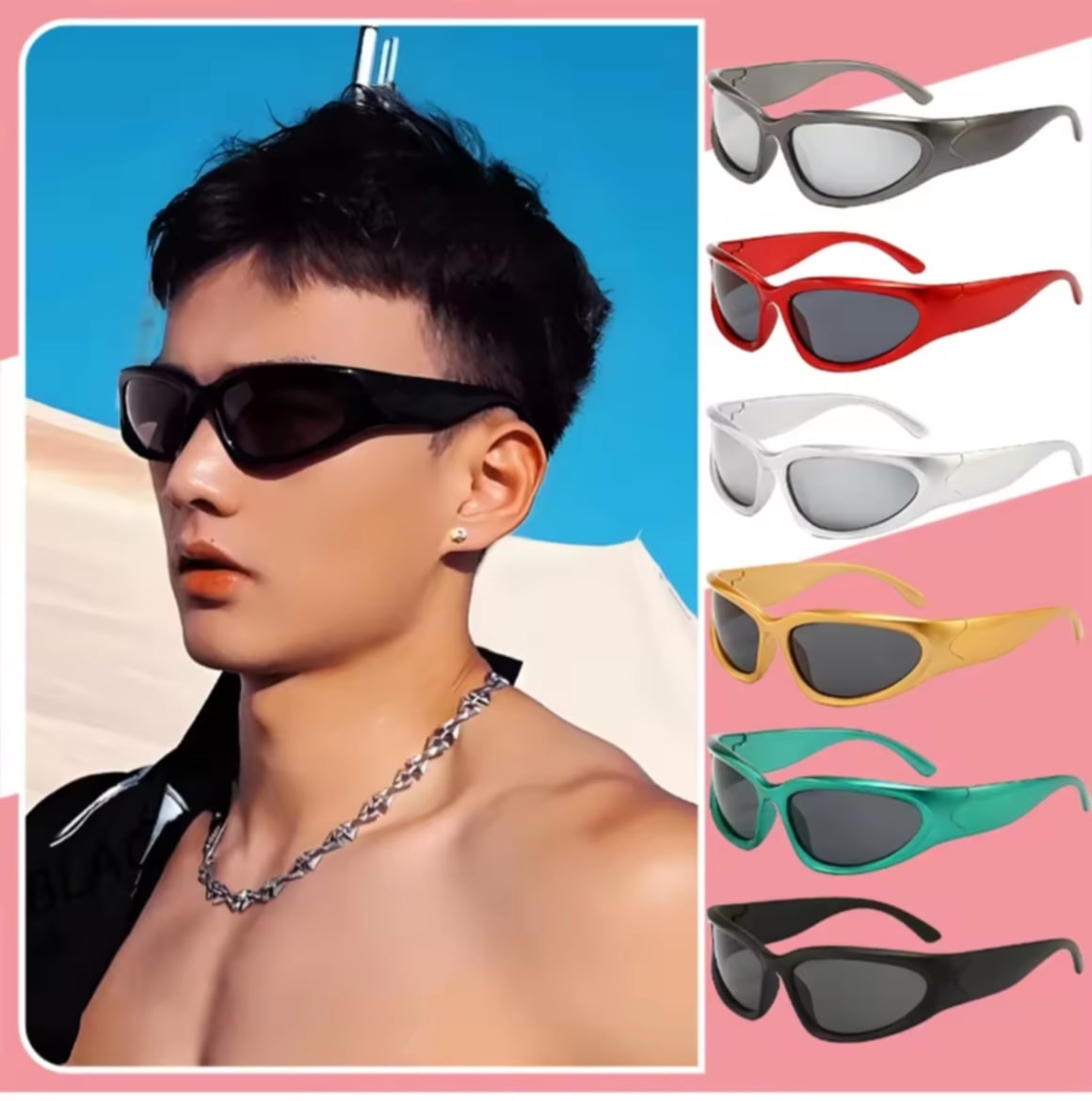 ແວ່ນຕາແຟຊັ່ນ ແວ່ນຕາກັນແດດ ຮູບຊົງສີ່ຫຼ່ຽມຜືນຜ້າ ຫຼາຍສີ ແຟຊັ່ນລະດູຮ້ອນ ສະໄຕລ໌ Punk ເໝາະສໍາລັບຜູ້ຊາຍ ແລະ ຜູ້ຍິງ