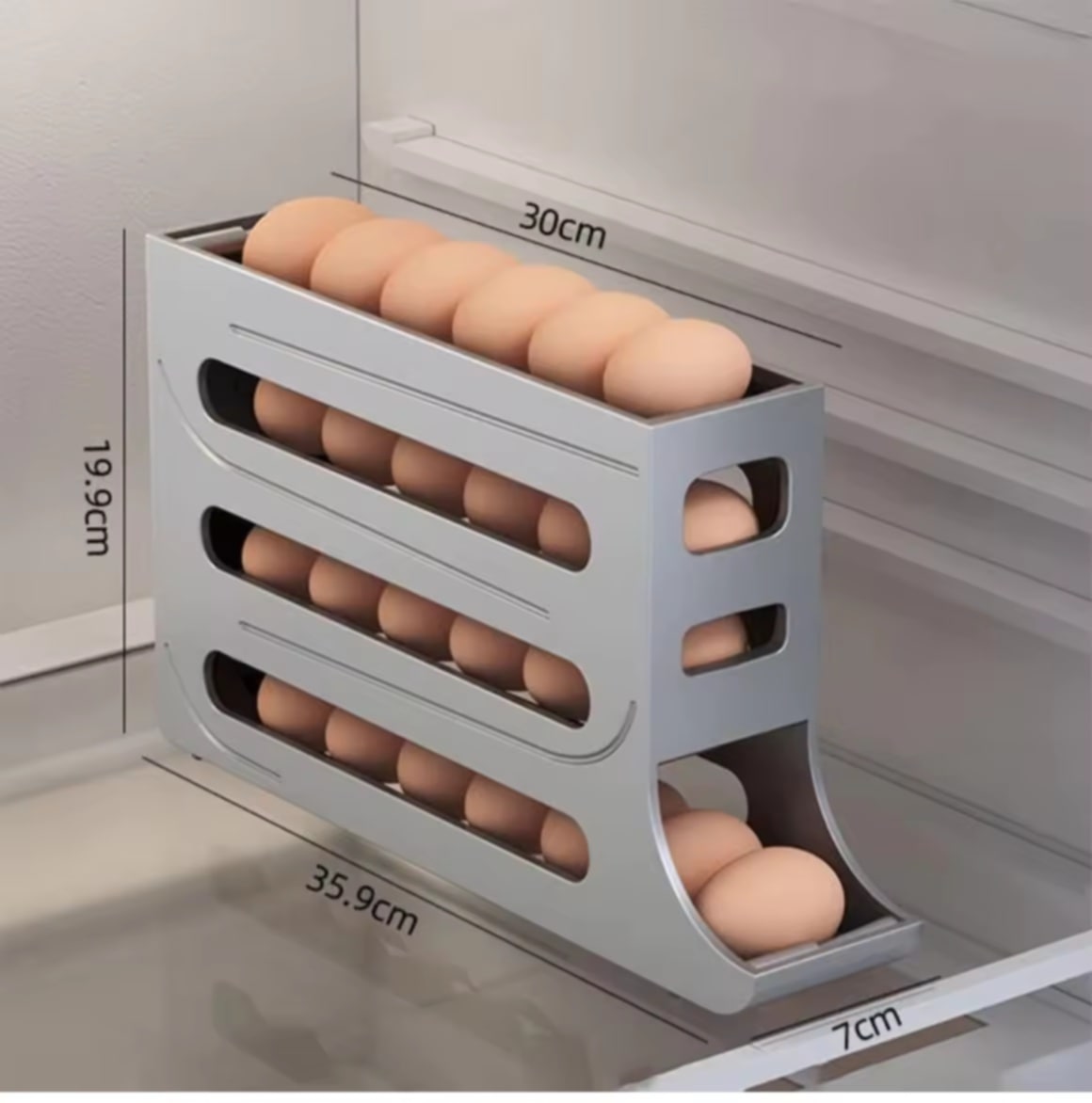 ເຄື່ອງຈ່າຍໄຂ່ 4 ຊັ້ນ ສຳລັບຕູ້ເຢັນແລະຫ້ອງຄົວ ເລື່ອນອັດຕະໂນມັດ ໃສ່ໄຂ່ໄດ້ 30 ຟອງ