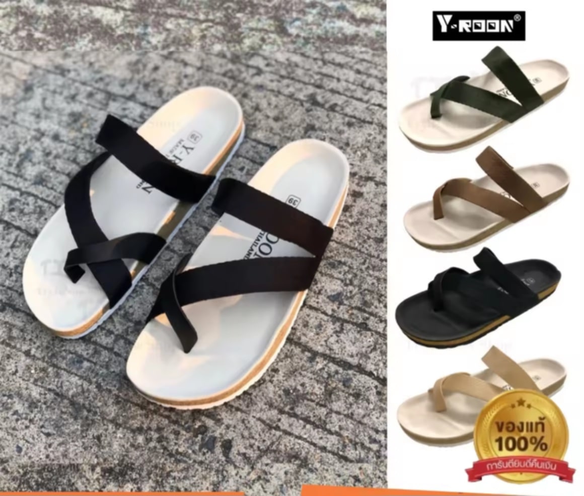 Y-ROON⭐ເກີບແຕະສາຍຜ້າໄຂວ້ ສະໄຕລ໌ວິນເທດ ທຣົງ Birken  ໃສ່ໄດ້ທັງຊາຍ–ຍິງ