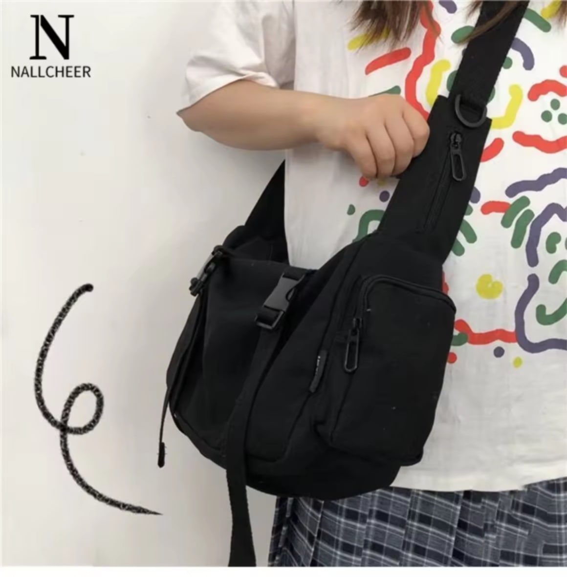 NALLCHEER ກະເປົ໋າຜູ້ຊາຍ, ກະເປົ໋າສະພາຍ, ກະເປົ໋າສະພາຍຂ້າງຜູ້ຊາຍ, ກະເປົ໋າສະພາຍຜູ້ຊາຍ, ກະເປົ໋າຜ້າ Canvas, ກະເປົ໋າສະພາຍຂ້າງ ສະໄຕລ໌ຍີ່ປຸ່ນ, ແຟຊັ່ນ, ກະເປົ໋າສະພາຍຜູ້ຍິງ, ກະເປົ໋າສະພາຍຂ້າງຜູ້ຍິງ