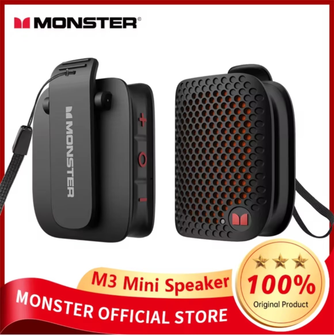 ລຳໂພງ Bluetooth M3 Monster ມີ ຄລິບແມ່ແຫຼກ ສຳລັບໃຊ້ງານກາງແຈ້ງBluetooth 5.4 ແບບພົກພາ IPX5ກັນນ້ຳສຽງເບສທົງພະລັງ