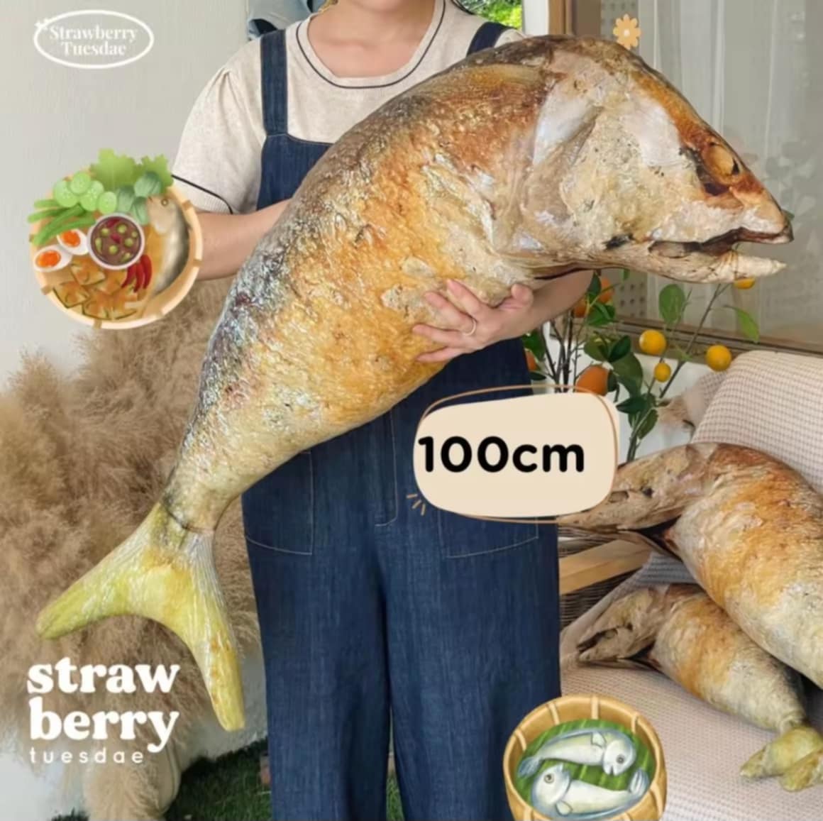 ຕຸກຕາປາທູທອດ ມີຄວາມຄືປາທູທອດແທ້ ງາມຫຼາຍ ຂອງຫຼິ້ນແມວ 100cm