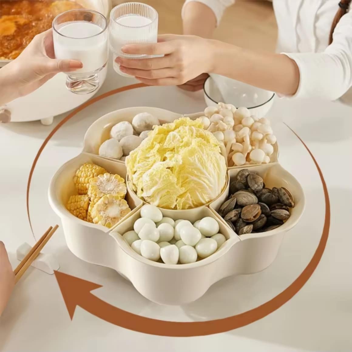 XIANQUE | ຖາດຈັດຜັກຊາບູ ຖາດໃສ່ອາຫານແບບໝຸນໄດ້