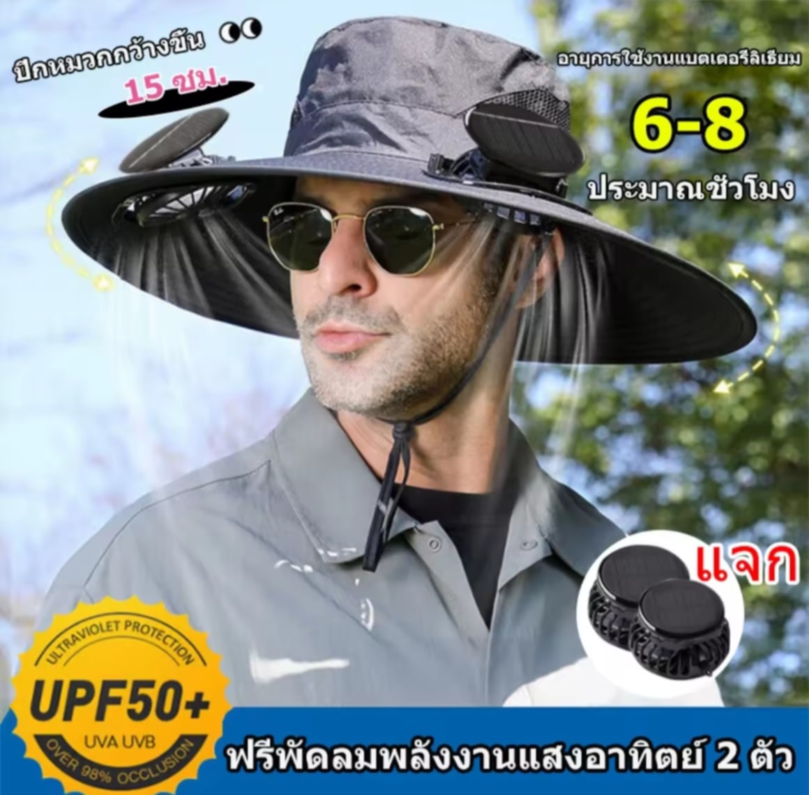 ໝວກພັດລົມພະລັງງານແສງອາທິດ ແບບຢູນິເຊັກ ເໝາະສຳລັບປ້ອງກັນແດດໃນລະດູຮ້ອນ ມີພັດລົມໃນຕົວ ແລະ ສາມາດປັບລະດັບການປ້ອງກັນລັງສີ UV ໄດ້