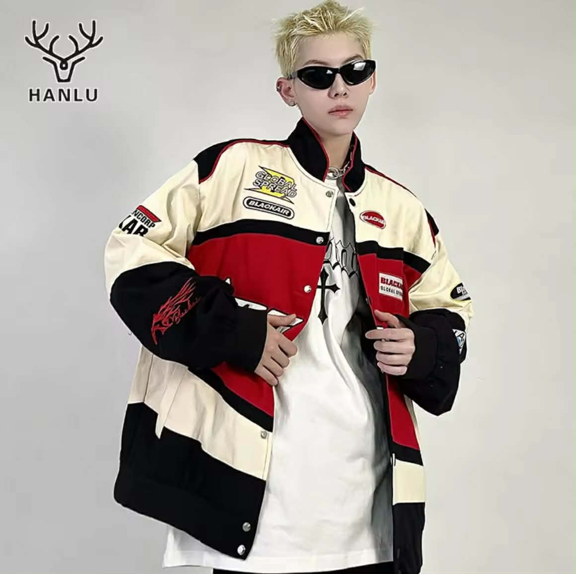 Hanlu ເສື້ອແຈັກເກດຜູ້ຊາຍ,  ເສື້ອຜູ້ຊາຍ, ແຈັກເກດຜູ້ຊາຍ, ເສື້ອແຈັກເກດລ້ຳລອງຫຼວມ, ຊຸດແຂ່ງລົດ .