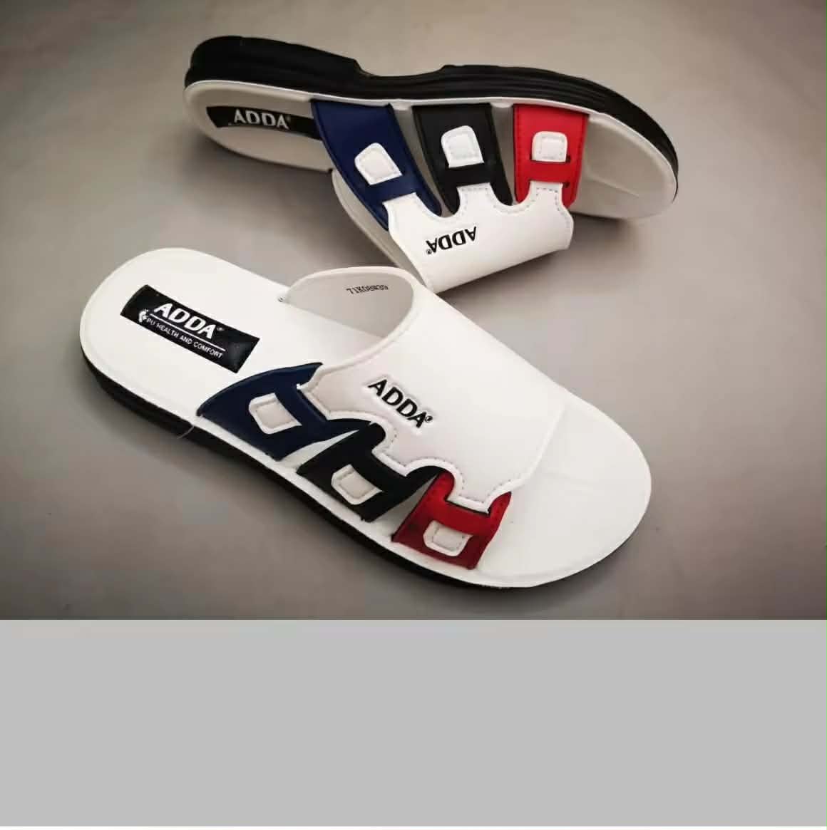 ADDA ແທ້, ເກີບສວມຜູ້ຊາຍ, ພື້ນ PU, ເກີບສວມຫນັງລໍາລອງ, ພື້ນນຸ່ມ, ເກີບເບົາ, ໃສ່ສະບາຍ, ເກີບສໄລເດີ້ຜູ້ຊາຍ, ພື້ນນຸ່ມ, ສີຂາວ, 71K08-M1