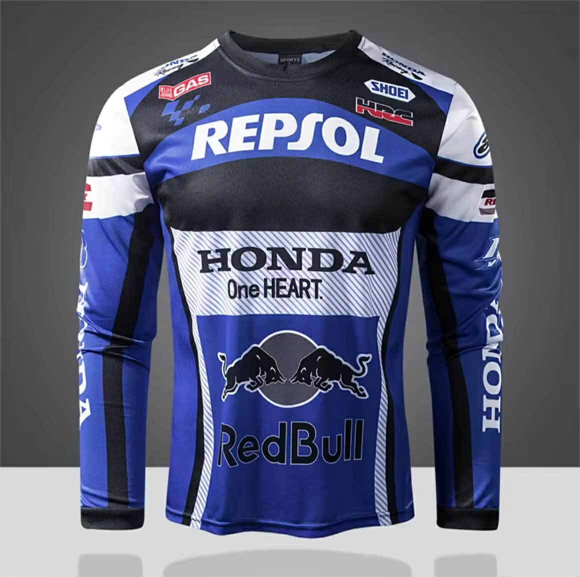 ເສື້ອກິລາແຂນຍາວ ເສື້ອກິລາພິມລາຍ ເສື້ອແນວມໍເຕີ ຜ້າຄຸນນະພາບດີ ເບົາ ໃສ່ສະບາຍ ຊັບເຫື່ອໄດ້ດີ ແລະ ລະບາຍອາກາດດີ (27114)