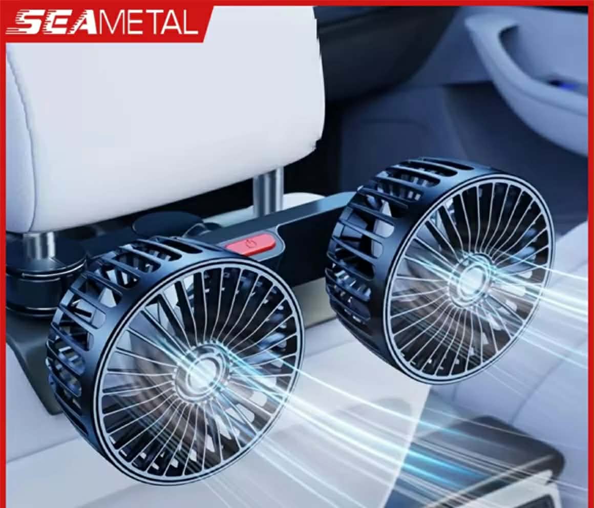 SEAMETAL ພັດລົມໃນລົດ ປັບໝຸນໄດ້ 360 ອົງສາ ພັດລົມຫົວຄູ່ຕິດລົດ ປັບໄດ້ 3 ລະດັບ ພັດລົມ USB ສຳລັບລົດ ສະໄຕລ໌ນິຍົມ