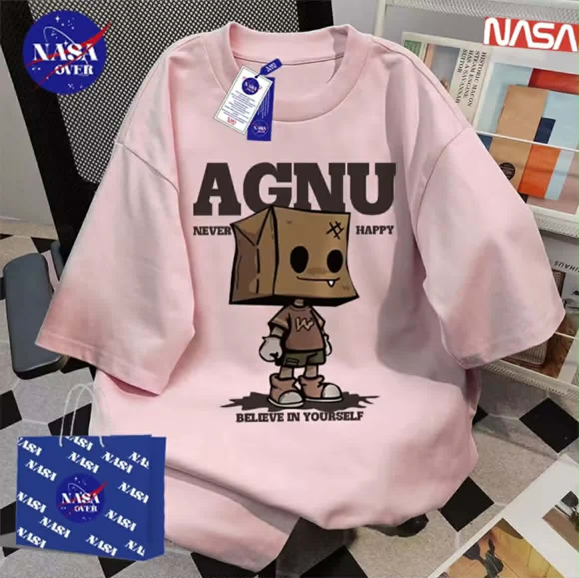 NASA ໃສ່ໄດ້ທັງຊາຍ ແລະ ຍິງ ເສື້ອຜ້າຝ້າຍແທ້ 100% ຊົງໂອເວີໄຊສ໌ ເສື້ອຍືດລາຍຄົນໃສ່ກ່ອງເຈ້ຍ 📦