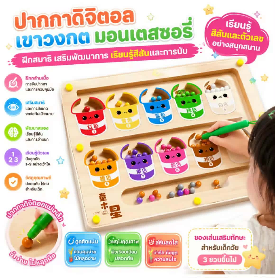 ເກມແຍກສີລູກປັດແມ່ເຫຼັກ ກະດານເຂົາວົງກົດແບບແມ່ເຫຼັກ ຂອງຫຼິ້ນສຳລັບເດັກ ເກມແຍກສີ ຊ່ວຍສົ່ງເສີມພັດທະນາການຂອງເດັກ ພ້ອມປາກກາແມ່ເຫຼັກ ແລະ ລູກປັດແມ່ເຫຼັກ