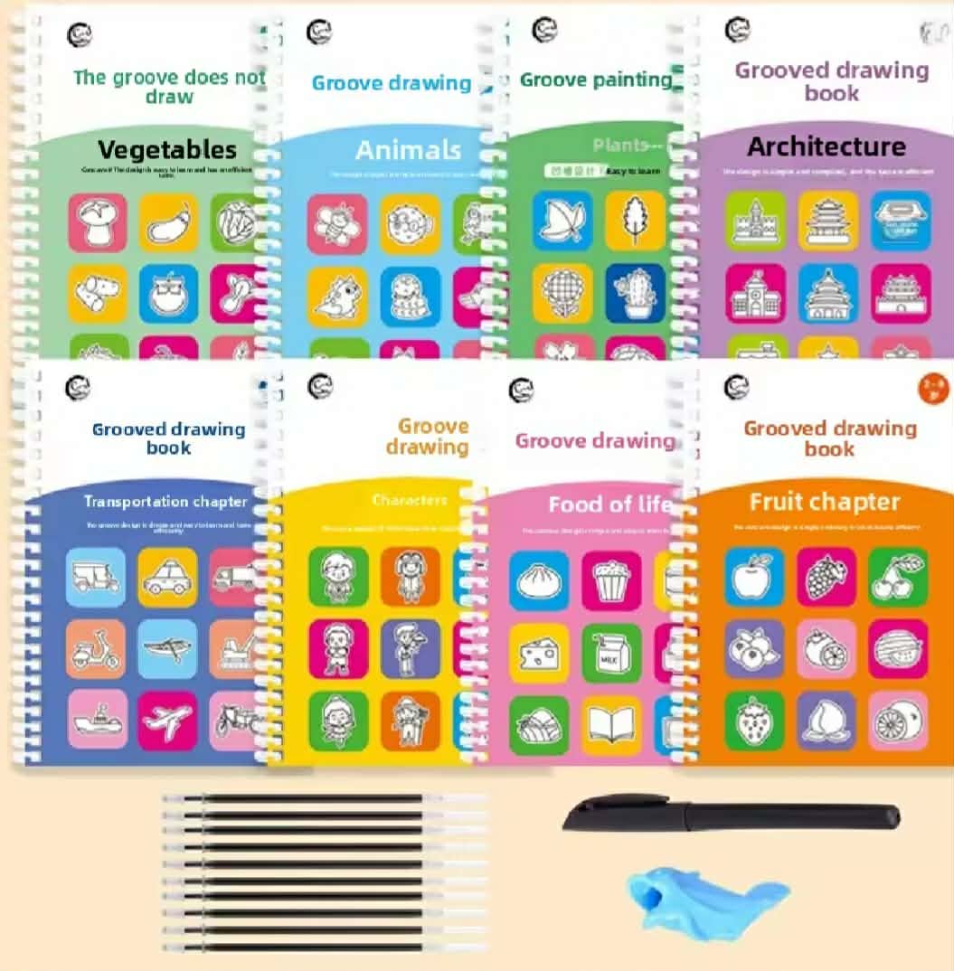 Magical Drawing ชุดสําหรับเด็กวัยหัดเดิน Pre-School เด็กอนุบาลร่อง Drawing Book Basic ภาพวาดแม่แบบเด็กความรู้ความเข้าใจ